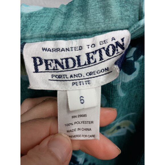 VTG Pendleton Womens Midi Skirt Sz 6 Petite Teal Floral Straight Modest Classic - Picture 7 of 8